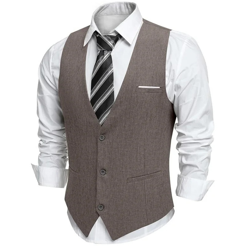 Mens VNeck Suit Vest with Pockets | FormalCasual Waistcoat for WeddingBusinessTuxedo Gilet Style Office Wear 250809