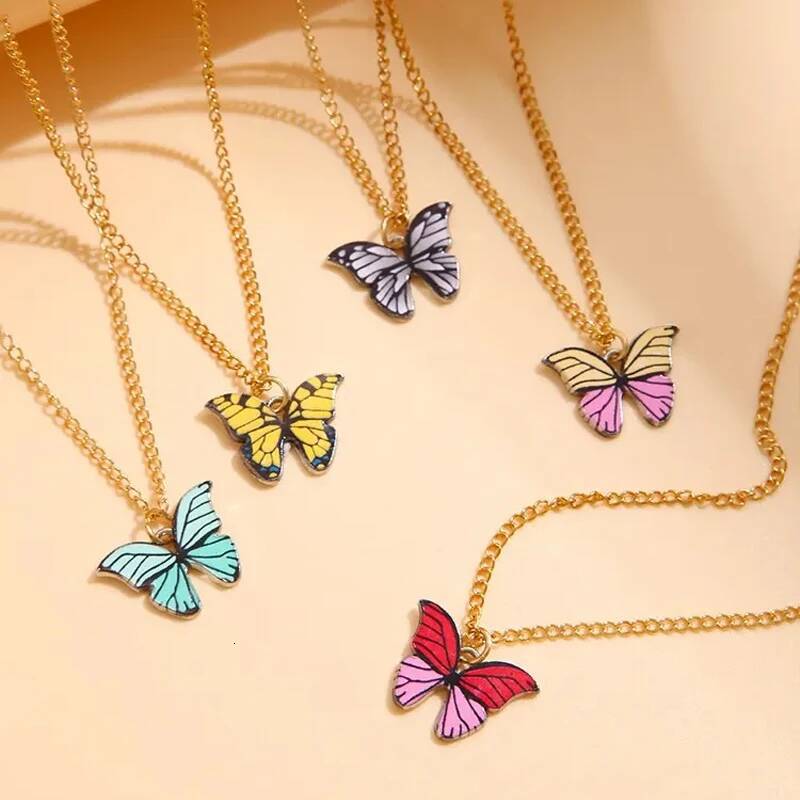 5 Pcs Fashion Boho Colorful Butterfly Necklaces Set for Women Korea Style Pendant Necklace Cute Jewelry Gift Wholesale 2024 New Jewelry for Women