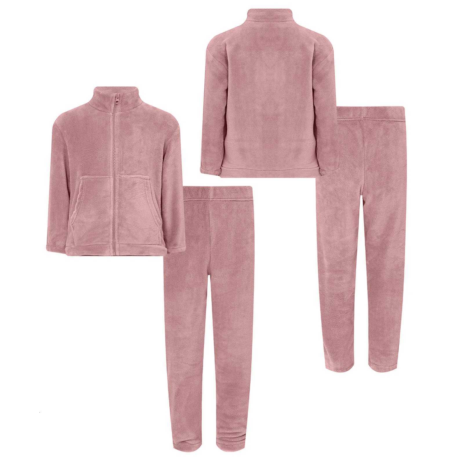 110-170 Kids Boys Girls Autumn Winter Warm Flannel Pajama Set Homewear Streetwear Train Outer Long Sleeve Zipper Top with Pants Z250811