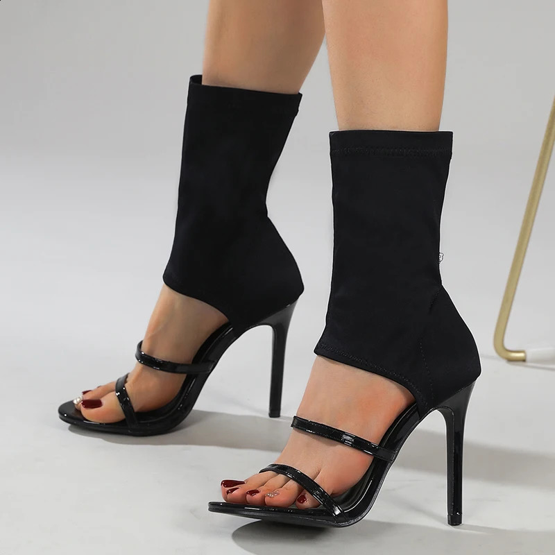 Eilyken Sexy Spring Autumn Stretch Boots High Heels Women Sandals Fashion Peep Toe Ankle Strap Hollow Pumps Pole Dancing Shoes 250805