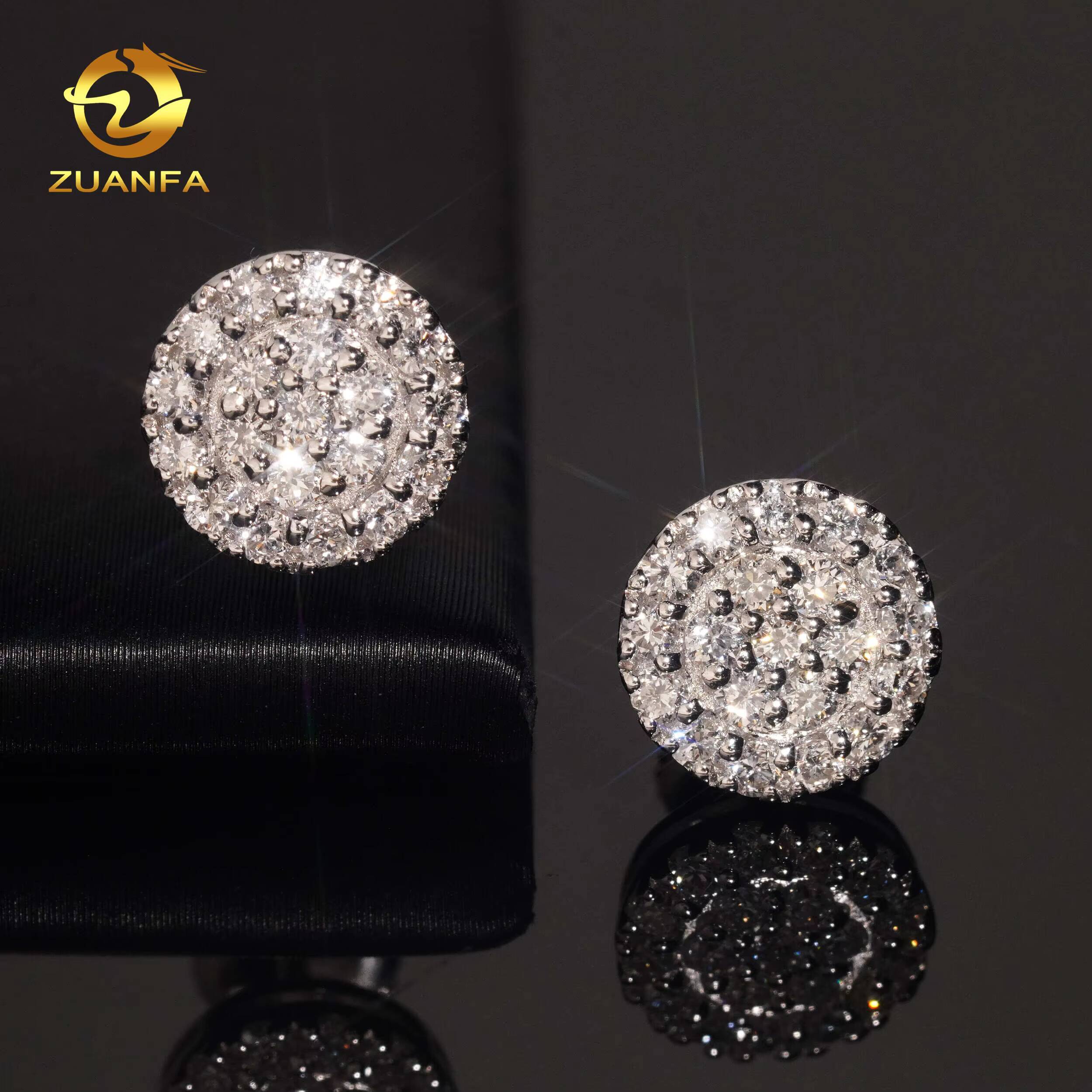 Trendy 9mm Fashion Round Full Iced Out Hip Hop Earring Cluster Lab Diamond 925 Sterling Silver Iced Out Screw Back Earrings
