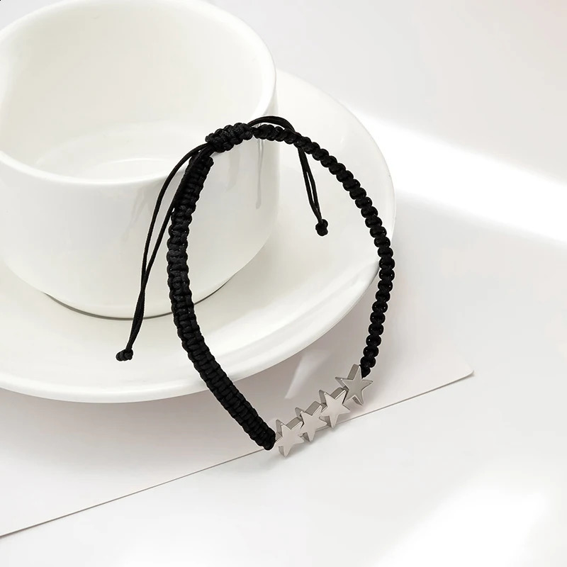 Handmade Adjustable Black Woven Rope Ankle Bracelet Star Anklet For Men Beach Jewelry 250807
