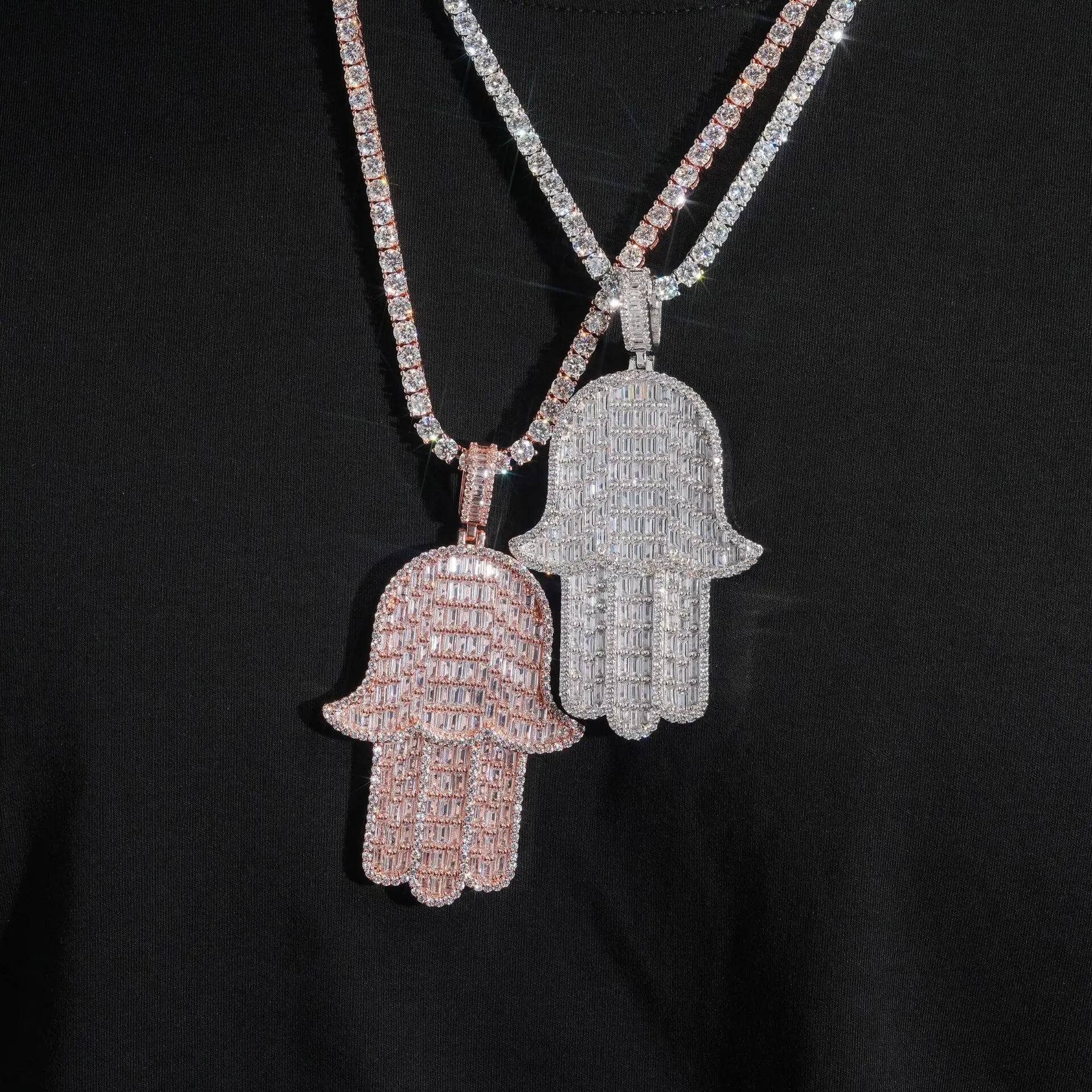 New Full Moissanite Palm Hip-Hop Pendant for Men 925 Sterling Sliver Jewelry Mens Moissanite Diamond Hand Pendant without Chain