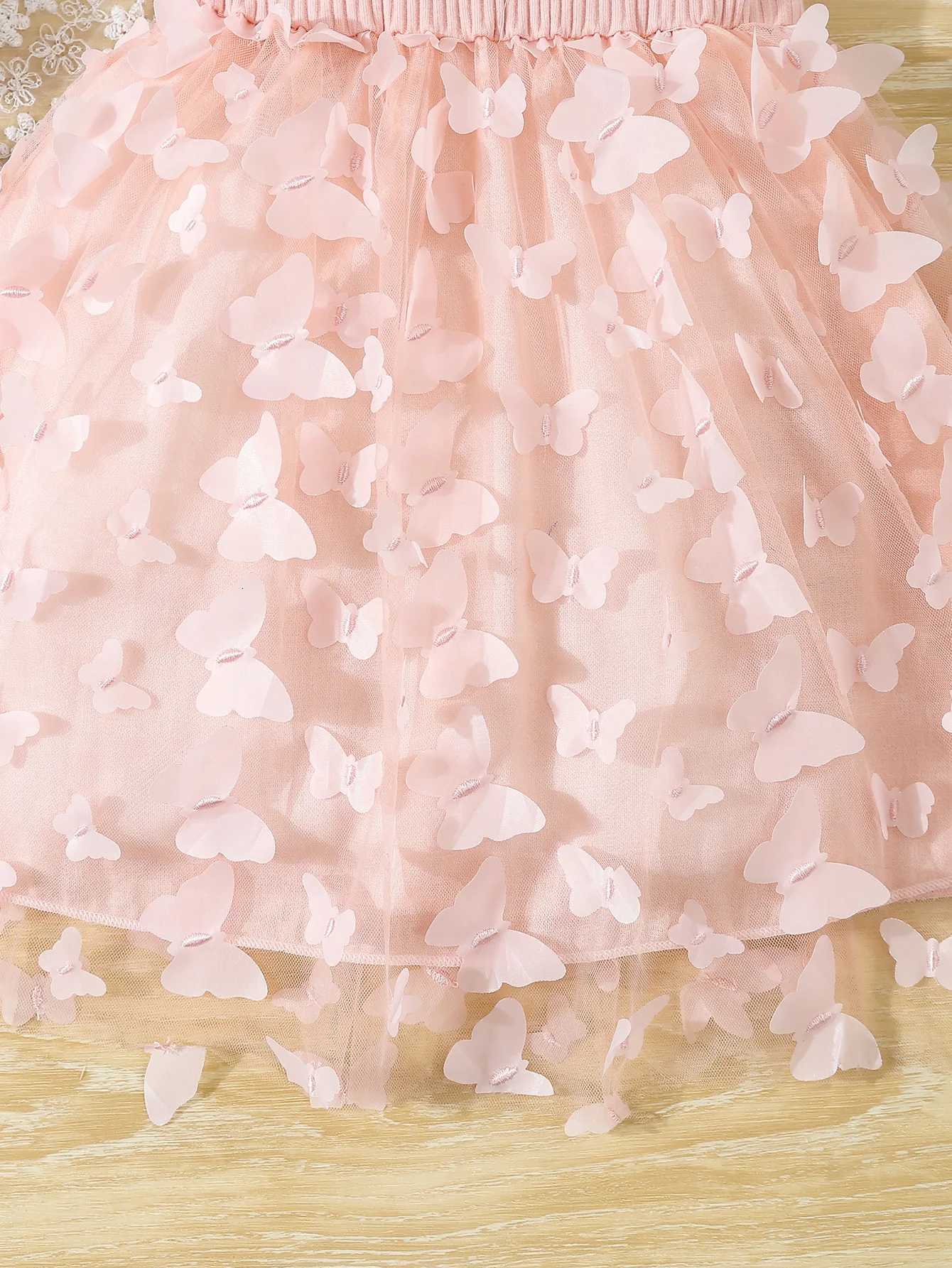 Summer Toddler Kids Girls Clothes Babys Butterfly Decor Mesh Splicing Cami Dress Elegant Sleeveless Princess Dress W250811
