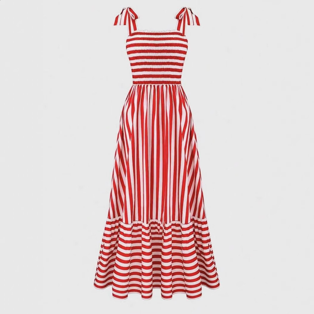 Yojoceli Elegant striped ruffle long sundres Party sashes red cool Female strap winter midi vestidos 210609