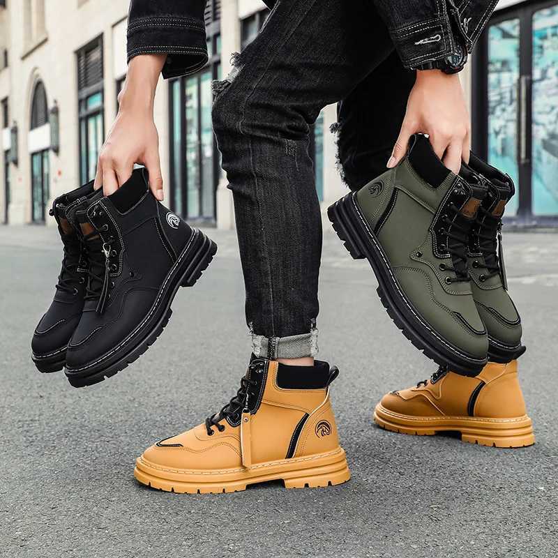 Mens Thick Soled Shock-Absorbing Wear-Resistant Anti-Slip Retro Casual Yellow Boots Are Comfortable Lightweight Cold Resistant W250811