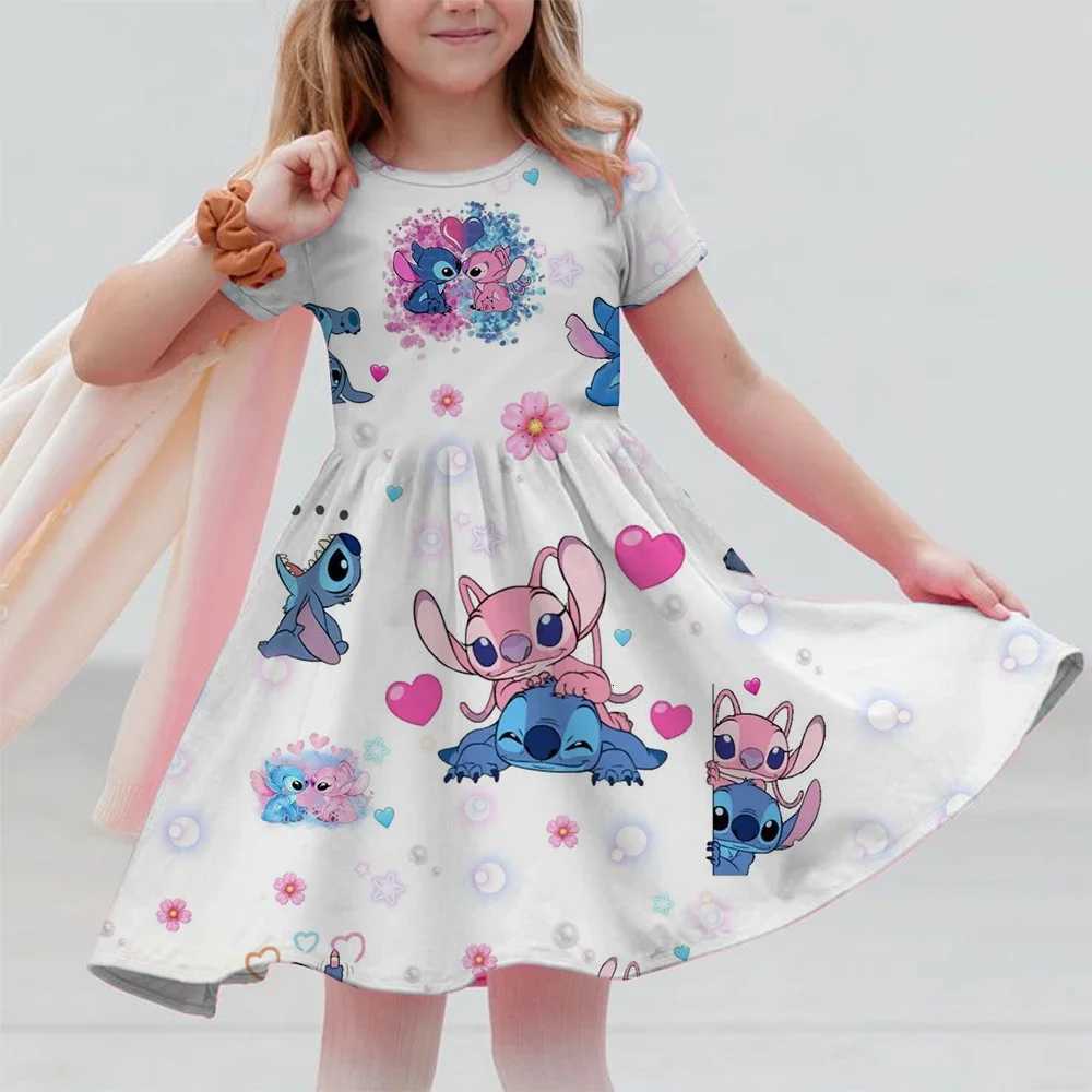 Short-Sleeved Dress 3-14 Years Old Kids Performance Clothing Summer New Childrens Clothing 3d Printed Romantic Stitch Cute Girl W250811