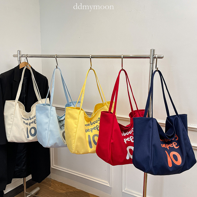 Tote Korean and Japanese Ins Thick Strap Versatile Large Capacity Lazy Style Single Shoulder Simple Letter Canvas Bag Handbag ddmymoon