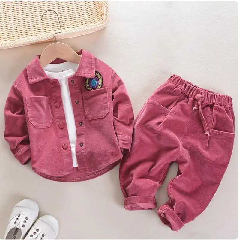 Childrens Set 2024 New Spring Autumn Boys Girls Korean Edition Fashion Corduroy Solid Color Polo Shirt+Pants Sports Set 0-4Y Z250811