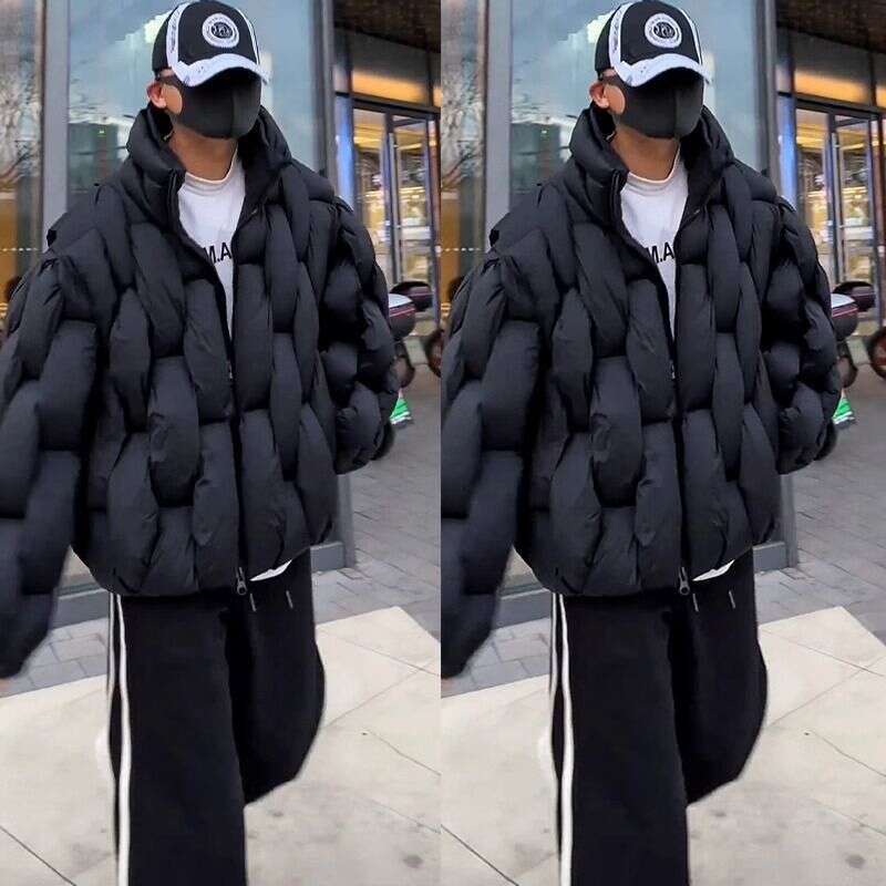 Clothing Men's Winter New Stand Collar Loose Warm Thickened Solid Color Couple Style Puffer Jacket Cotton Coat