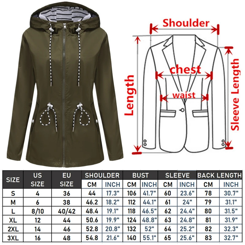 Red Waterproof Hooded Jacket Women Fashion Casual Coat Waist Drawstring Tie Zipper Switch Blue Green Yellow Black Windbreaker 250809