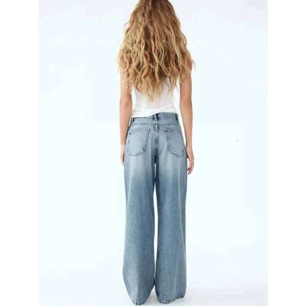 HOUZHOU Vintage Basic Irregular Women's Jeans Washed Wide Leg Straight Denim Pants Baggy High Waist Asymmetrical Trousers Casual