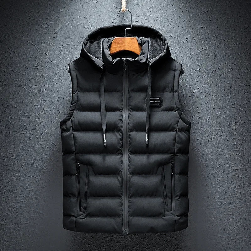 Waistcoat for Men Winter Mens Sleeveless Vest Jacket Male Hooded Warm Clothing Fashion Cotton Padded 250809