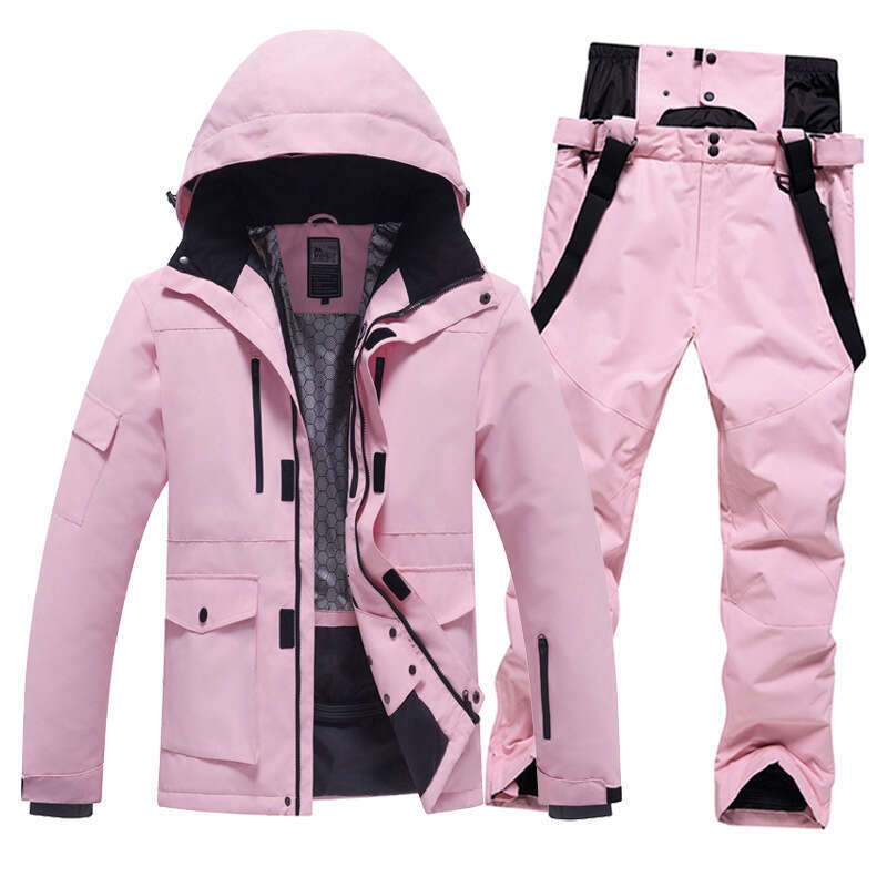 Outdoor windproof waterproof plus cotton thick warm single double board men and women ski suit set