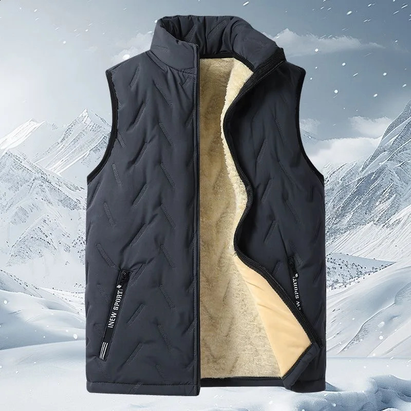 Thiened Fce Warm down Cotton Vest Mens Autumn Winter Lamb Velvet oulder Pad Vest Jaet Zipper Decoration Stand Fit 250804