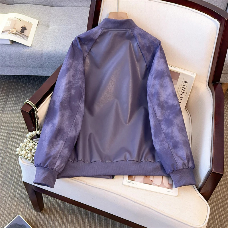 ITOOLIN PU Leather Jacket Loose Vintage Casual Baseball Style Short Women Coat HighStreet TieDye Outerwear Ladies 250809