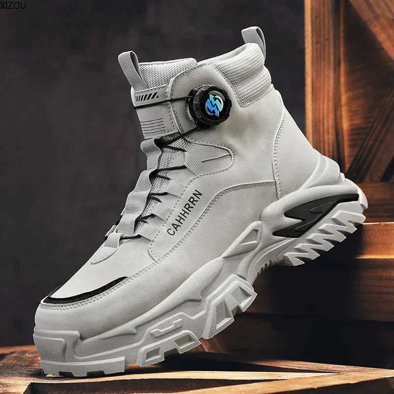 Booties for Men Motorcycle Boots Easy To Clean Trendy All-match Lightweight Warm Plush XIZOU Winter Shoes Popular New Model W250811