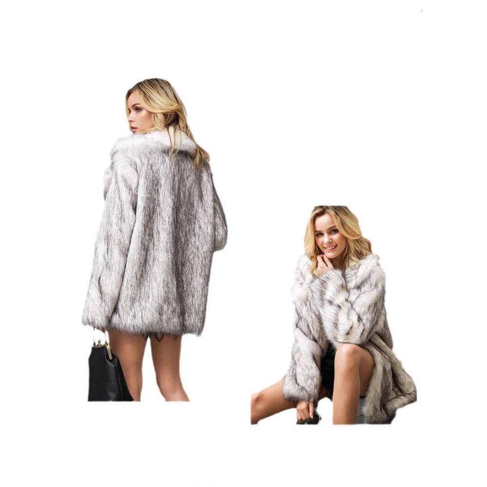 2025 Autumn/Winter Women's White Bottom Gradient Medium Regular Jacket Artificial Fur Imitation Wool Coat