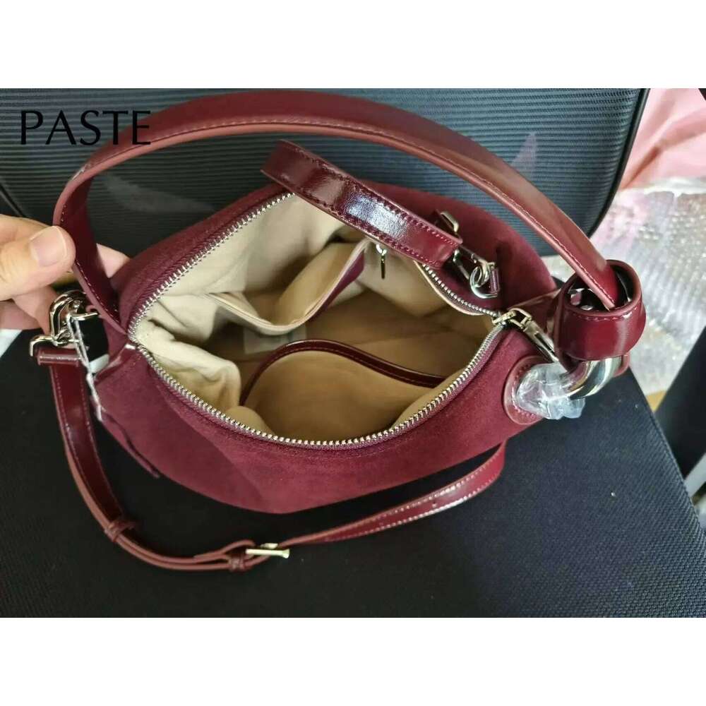 Retro Euro Stylish Carmel Color Hobo Tote Soft 2025 Winter Matte Nubuck Suede Leather Women Crossbody Bag Chamois Ladies Handbag