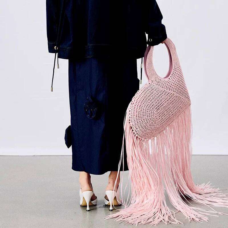 Fashion Straw Woven Shoulder Messenger Bags Women's love Designer Crossbody Bag Summer Beach Female Tassel Handbag