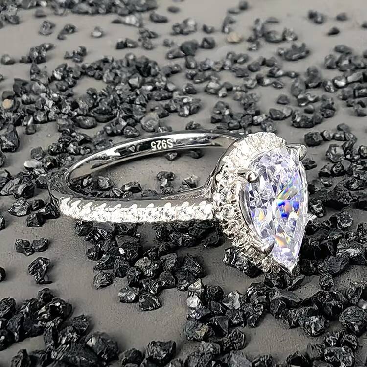 Romantic Pass Diamond Tester 925 Sterling Silver Teardrop VVS Moissanite Ring for Women Gift Anniversary Fine Jewelry