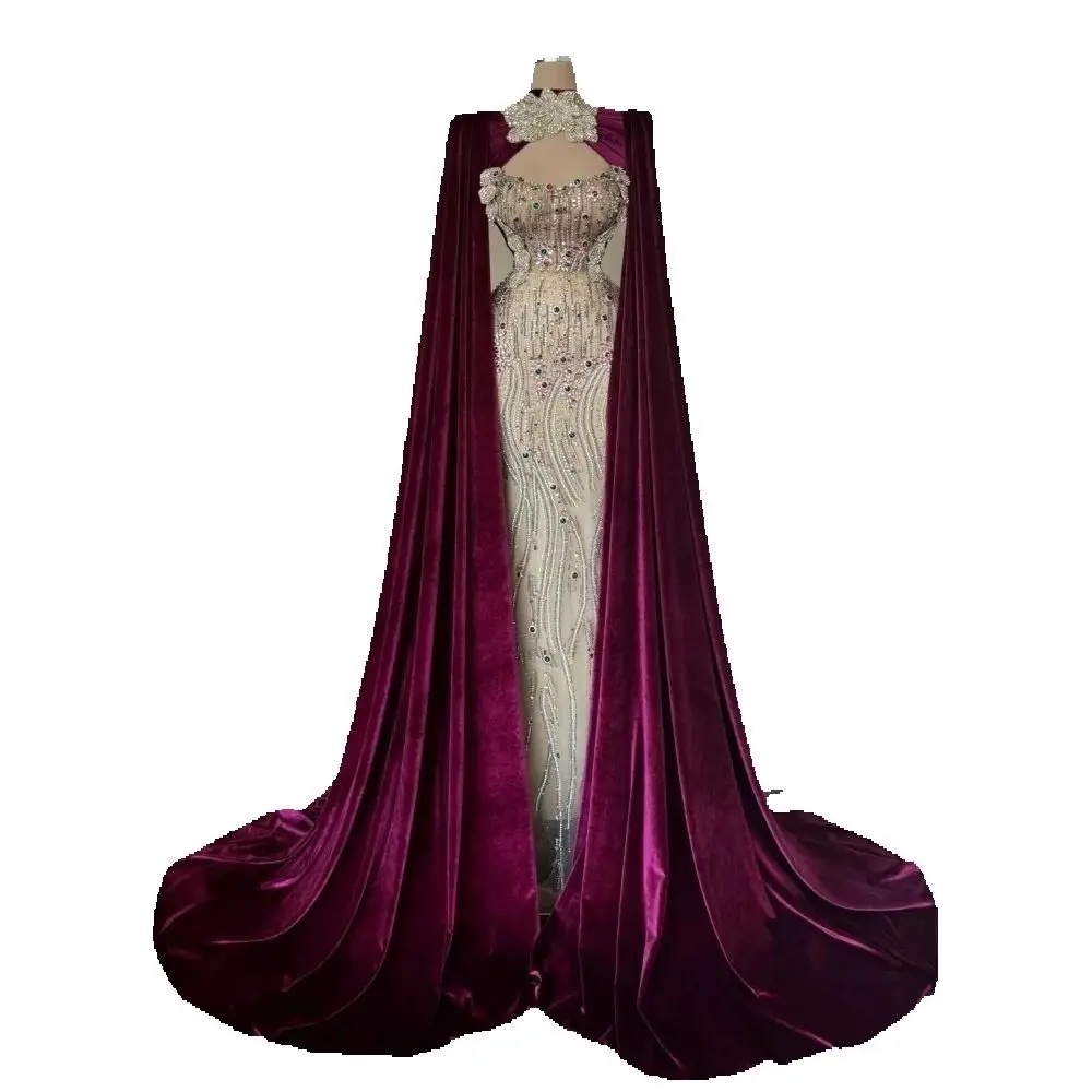 Luxury High Neck Celebrity Evening Dresses Customized Crystal Rhinestones Prom Dresses Appliques Floor Length Party Formal Gowns