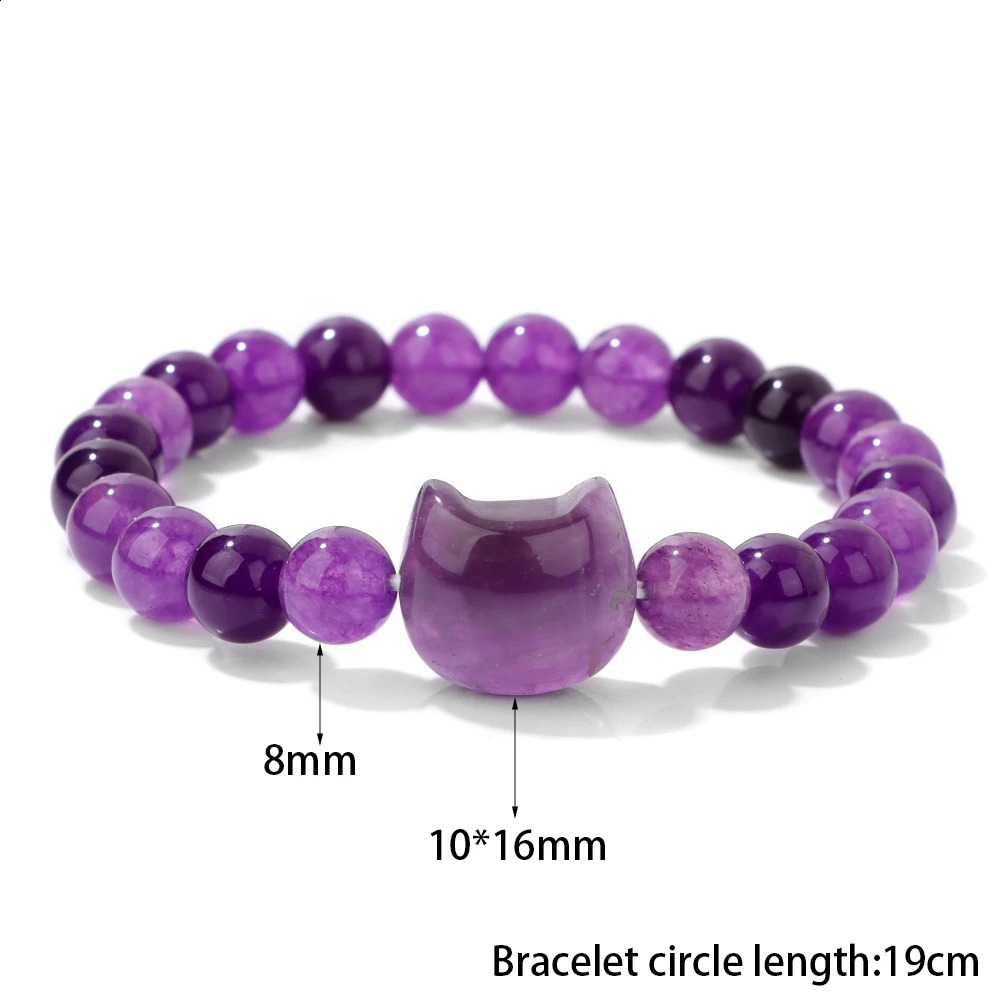 Tiger Eye Cat Head Carved Bracelet Natural Stone Quartzs Agates Animal 8mm Round Beads Elastic Bracelets For Women Men Jewelry 250805