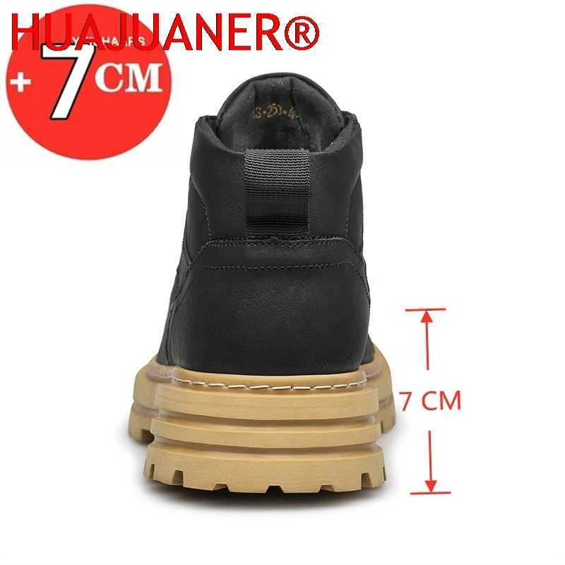 Big Size Men Boots Elevator Shoes High Quality Leather Ankle Boots Hidden Heels Heightening Shoes Men 7CM Masculino Taller Shoes W250811