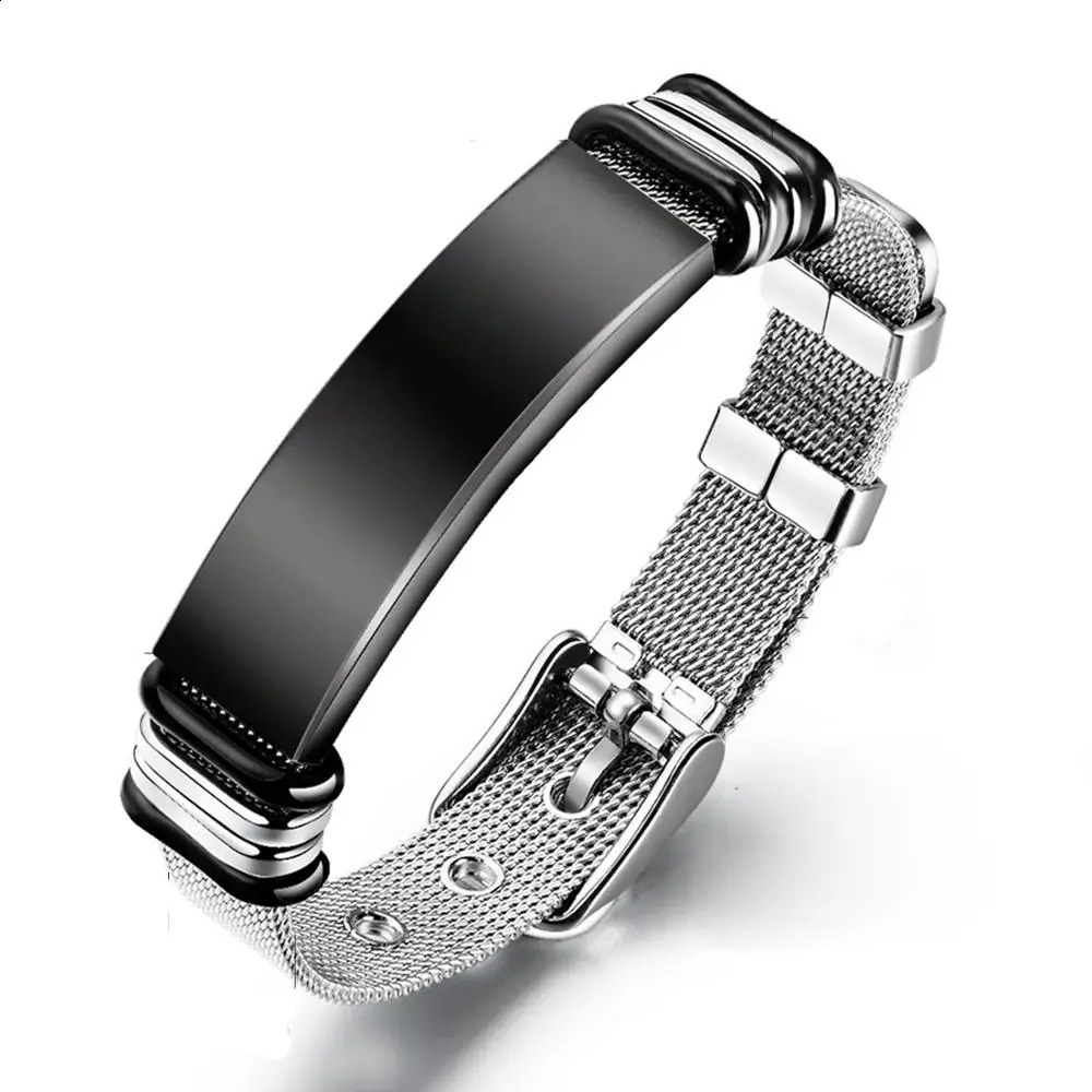 Punk Custom Name Engrave Id Bracelets Net Band Trendy Stainless Steal Bracelet Men Friendship Bracelets Jewelry 250808