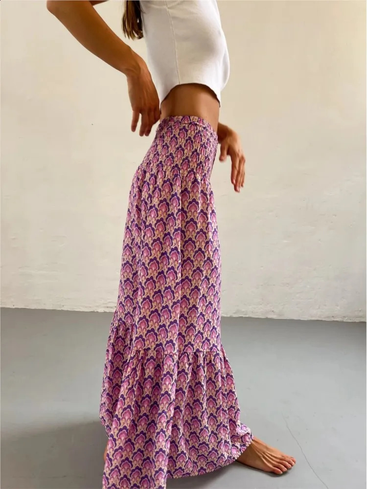 Womens Casual Boho Skirts Spring Summer Fashion Vintage Loose Elastic Waist Floral Print Ethenic Style Beach Maxi Skirt 250809
