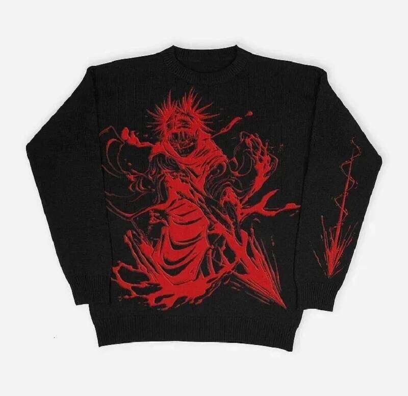 Anime Knitted Sweater Winter Casual Loose Men Women Fashion Streetwear Black Haruku Autumn Cotton Pullover Sweaters
