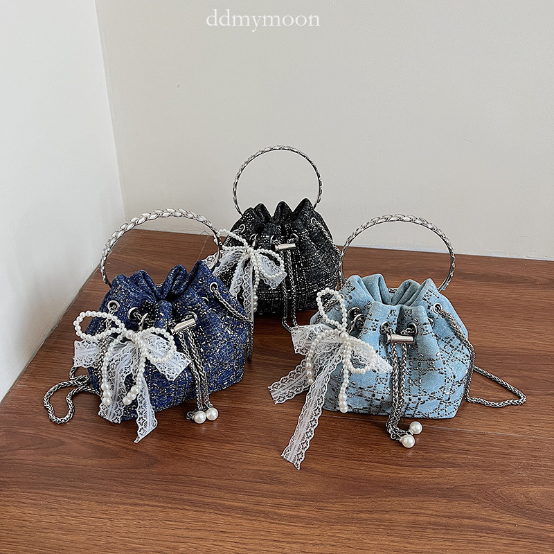Pleated Fashion Niche Design for Women New Trendy Versatile Commuter Shoulder Chain Crossbody Bucket Bag ddmymoon