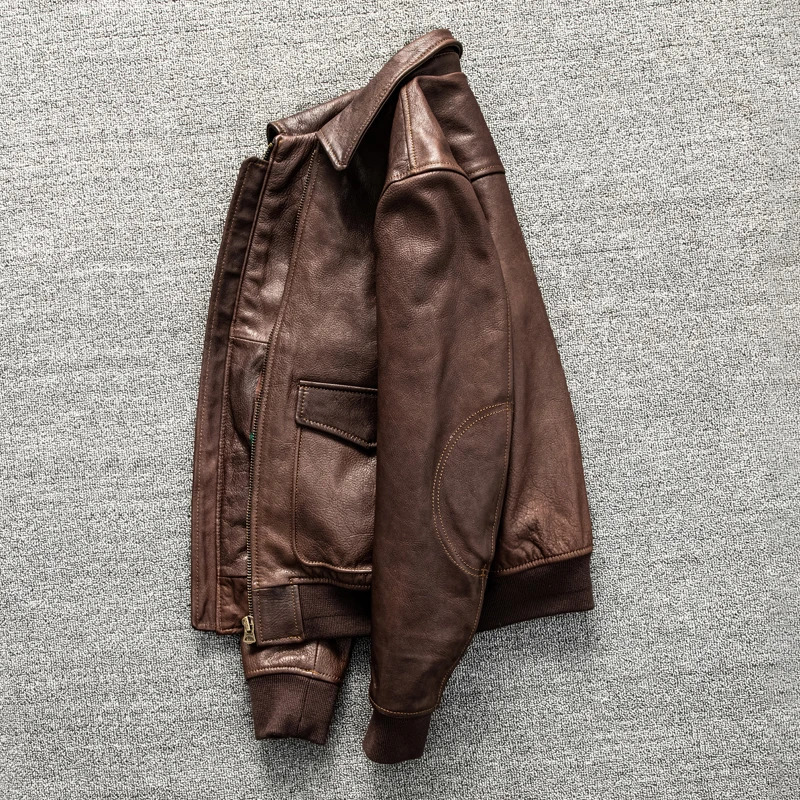 Head layer mixed sheepskin leather jacket mens G1 flight suit short slim fit 250811