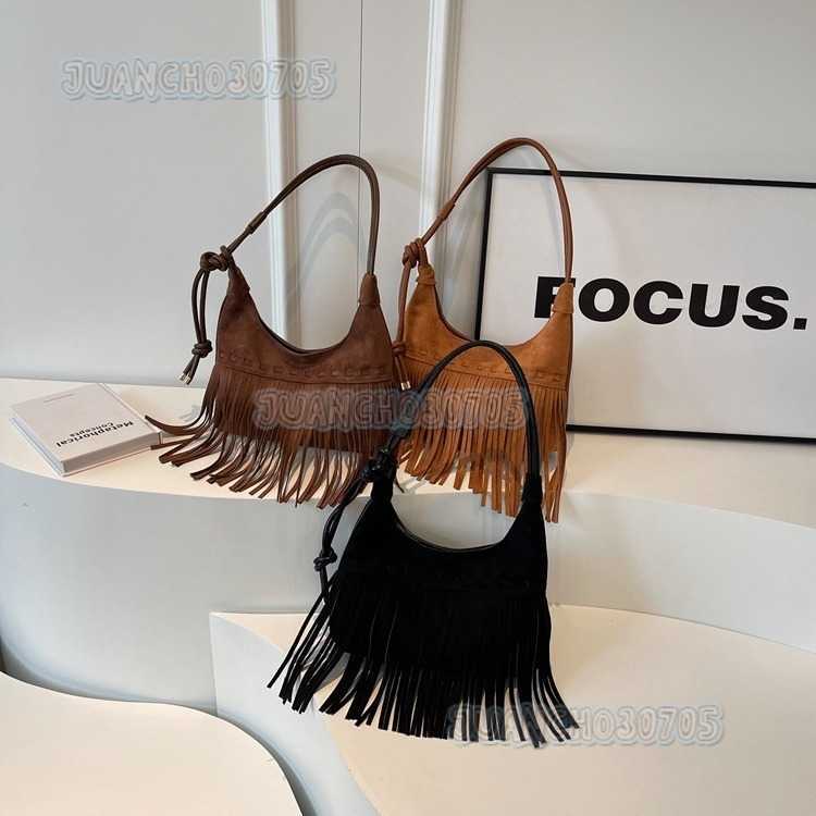 2025 New Tassel Womens Bag Leather Velvet Tassel Womens Shoulder Bag Fashionable Texture Single Shoulder Crossbody Simple Bag H250809