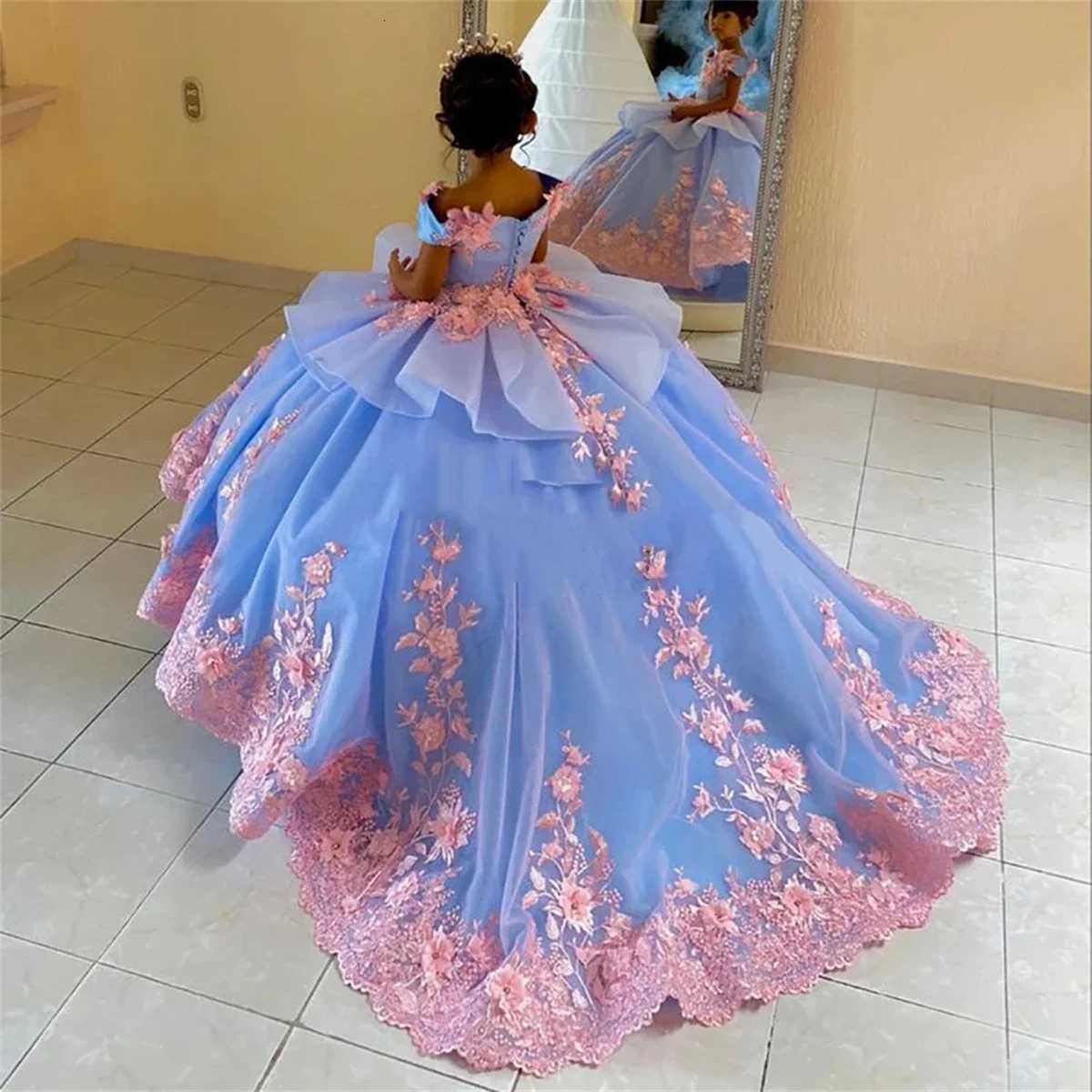 Luxurious Double Color Flower Girl Dress Wedding Dresses Princess Ball Appliques Kids Birthday Gift First Communion Gowns W250811