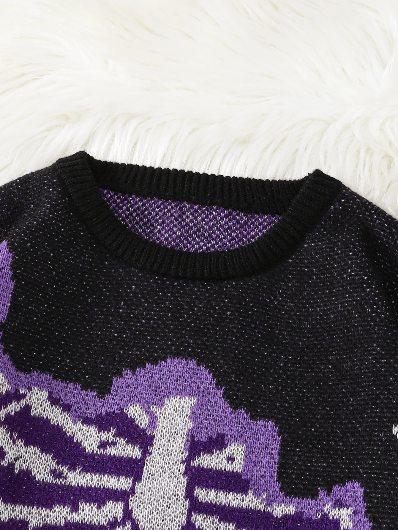 Spring and Autumn Bone-Shaped Butterfly Jacquard Pattern Pullover Sweater Casual Round Neck Contrast Color Knitted m 250805