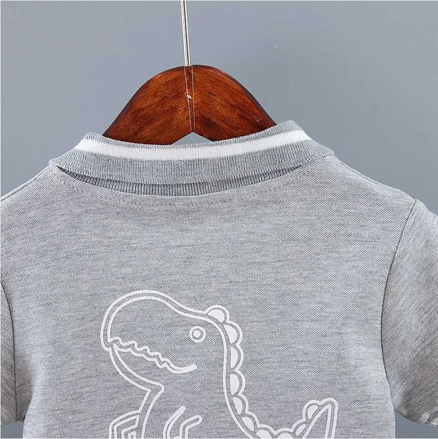 Infant Baby Boy Sets Summer Clothing Casual Sport Suit Polo Shirt + Shorts 2-Piece Set Boys Kids Gray Dinosaur Print Tracksuit Z250811
