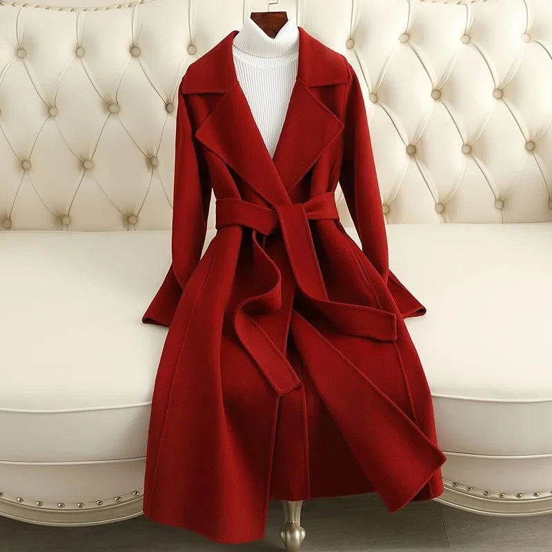Woolen Coat 100% Wool Women Autumn Winter Fashion Cashmere Woolen Jacket Long Coat Streetwear Camel Black Outerwear Female 250805