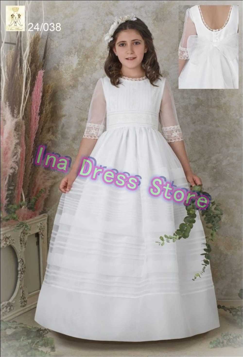 Elegant Long-sleeved Tulle Lace Printing Flower Girl Dress Princess Ball First Communion Dresses Kids Surprise Birthday Present W250811