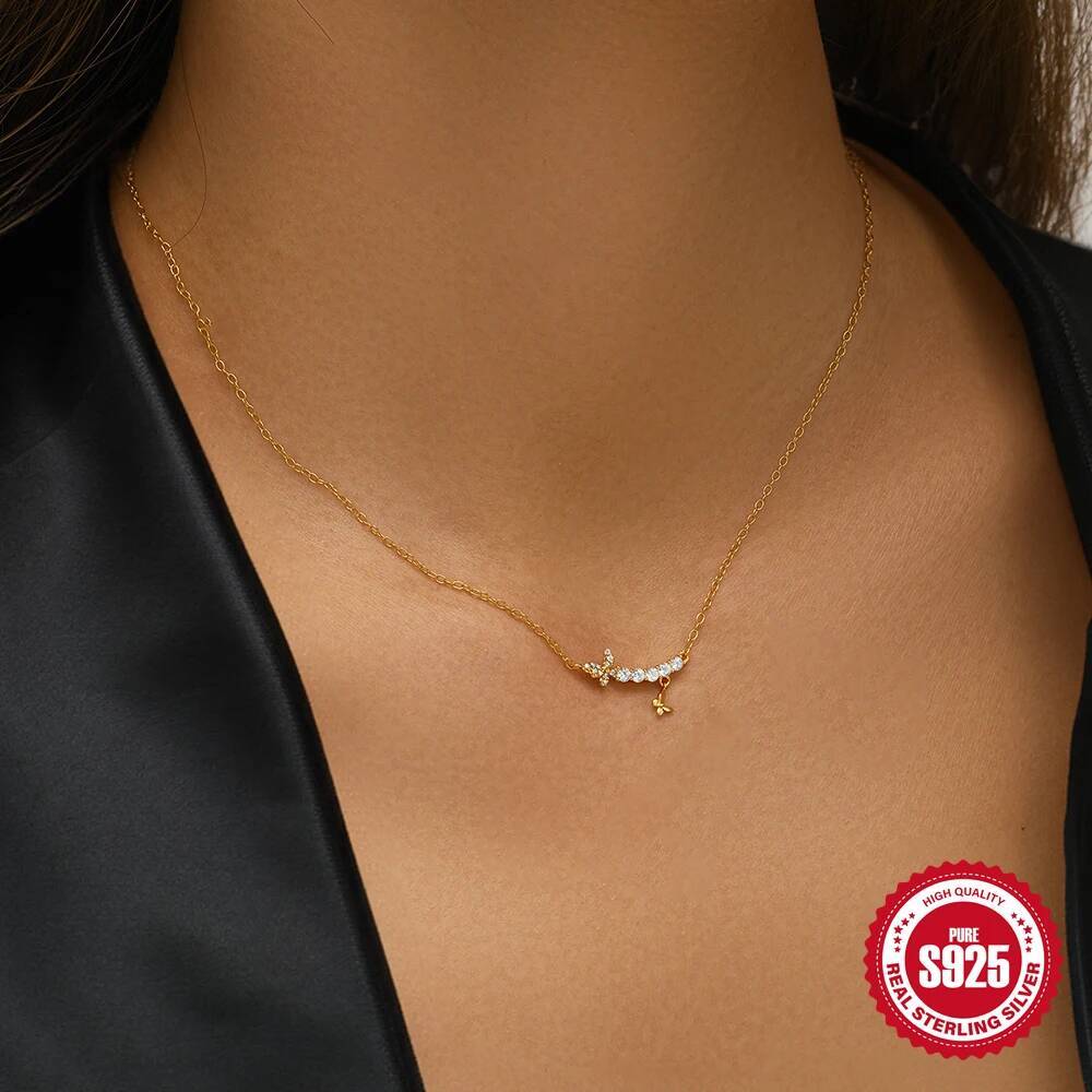 CANNER S Sterling Sier Turquoise Flower Zircon Pendant Necklaces For Women Necklace Clavicle Chain Jewelry Gifts Collares