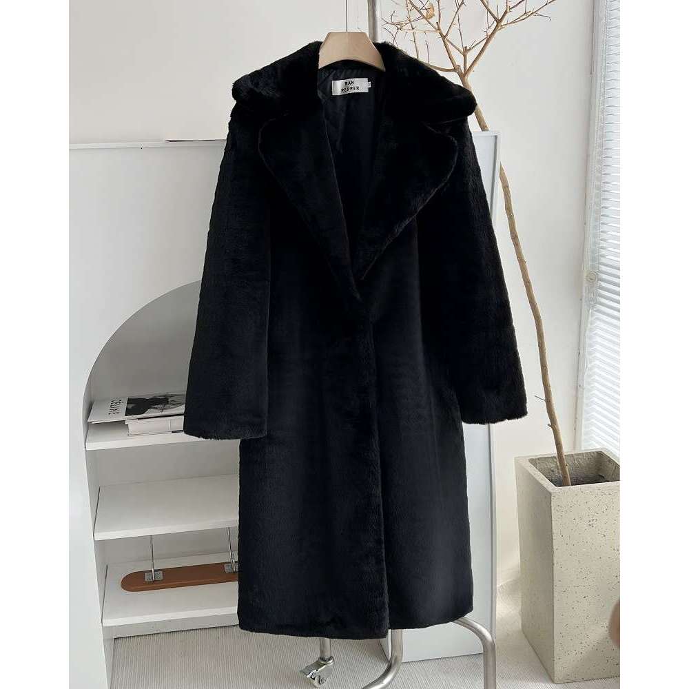 Women's belt-fastened coat, autumn and winter mink jacket, thickened cotton artificial fur