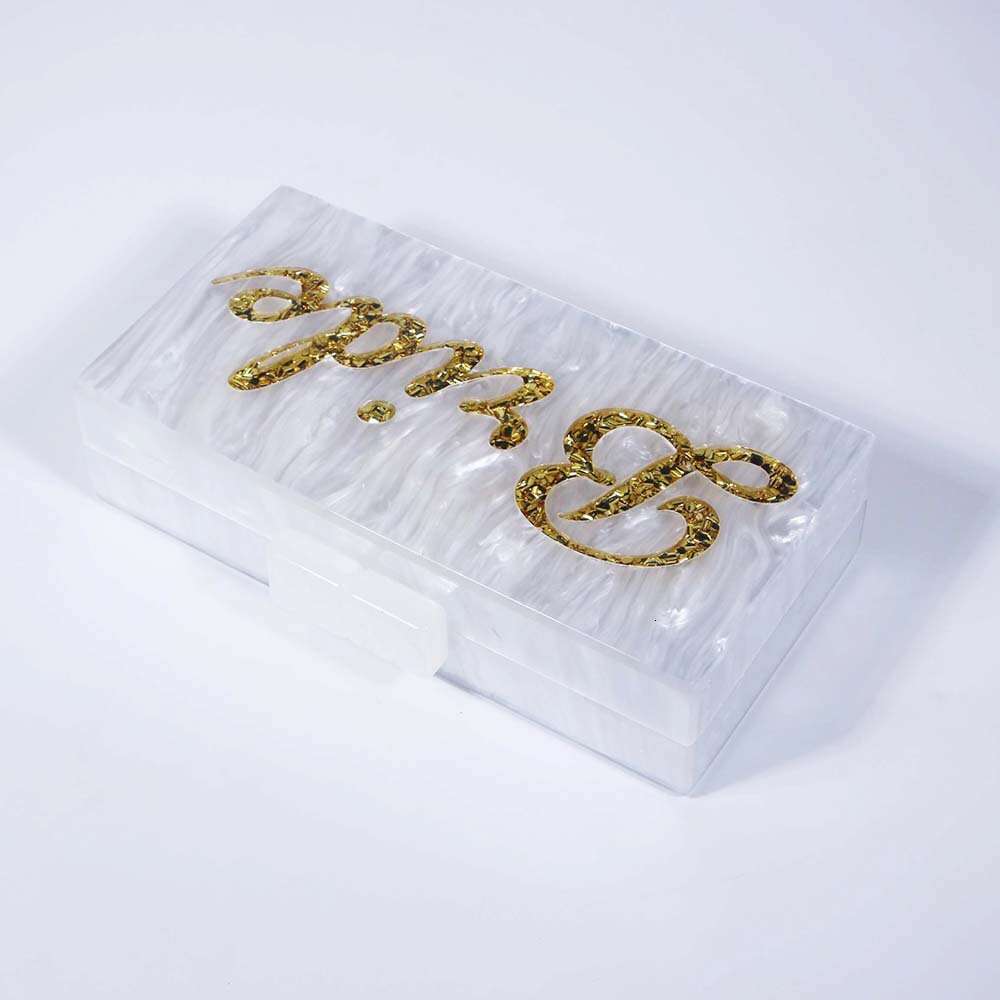 Women's New Fashionable White Pearl Letter Sequin Acrylic Clutch Crossbody Exquisite Evening Dress Bag