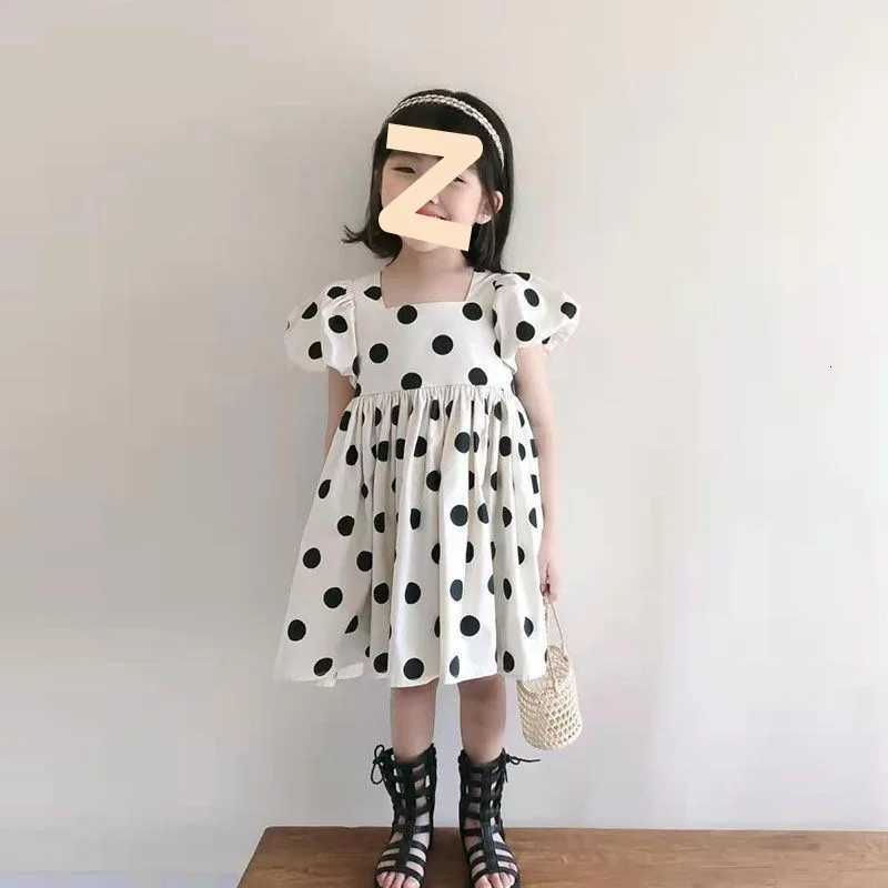 Girls Summer Short Sleeve Dress Polka Dot Korean Cute Bubble Sleeves Fashionable Girls Dress Backless Princess Kids Girls Dress W250811