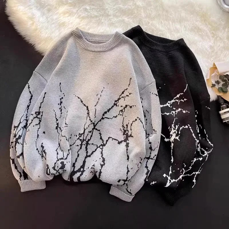 Splash Ink Mens Sweaters Japanese Retro Winter Man Pullover Knit Y2k Ugly Sweaters Goth Punk Knitwear Clothing 250805