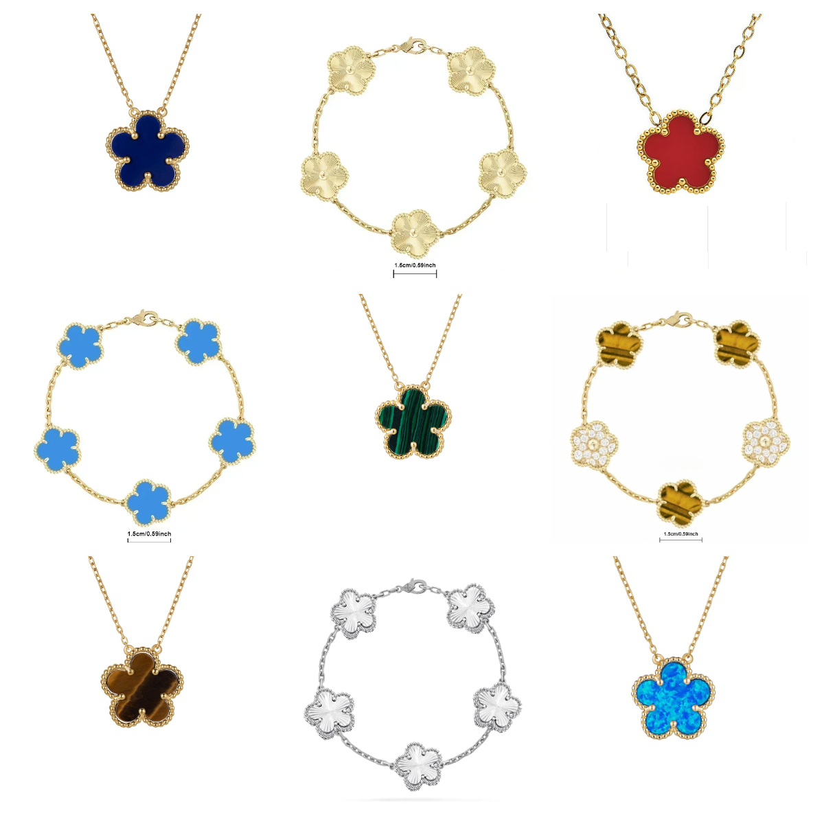 18K Gold-Filled Lucky Clover Necklace Four-Leaf Flower Bracelet Necklace Earrings Jewelry Hypoallergenic Charm for Birthdays Wellness & Daily Wear