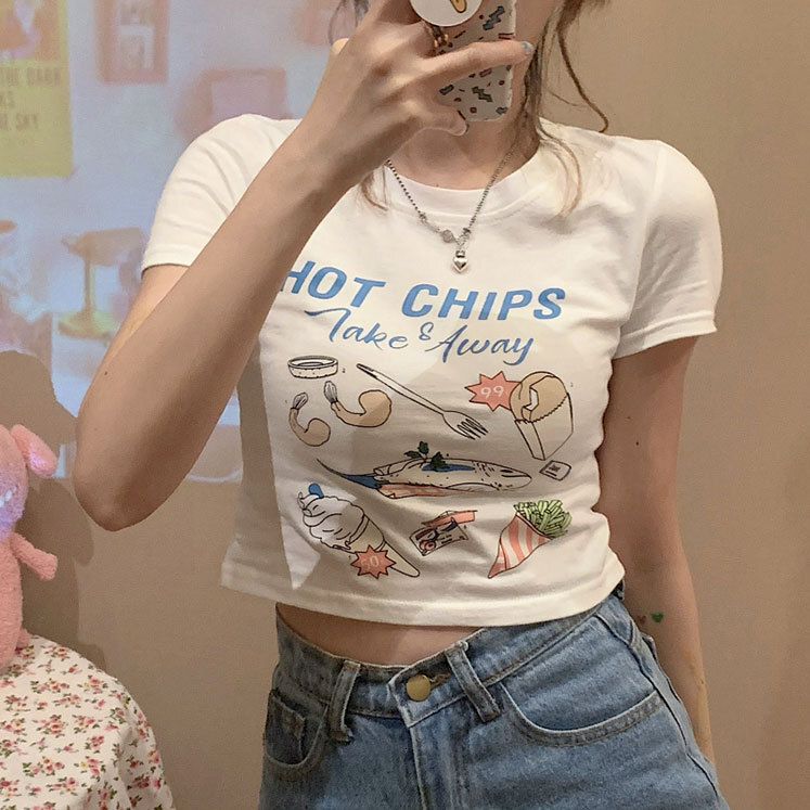 High Waist Crop Top Hot Girl Short T Shirt Women Slim Fit Korean Style Ins Internet Celebrity Summer Chic Hong Kong Style Top Short Sleeve