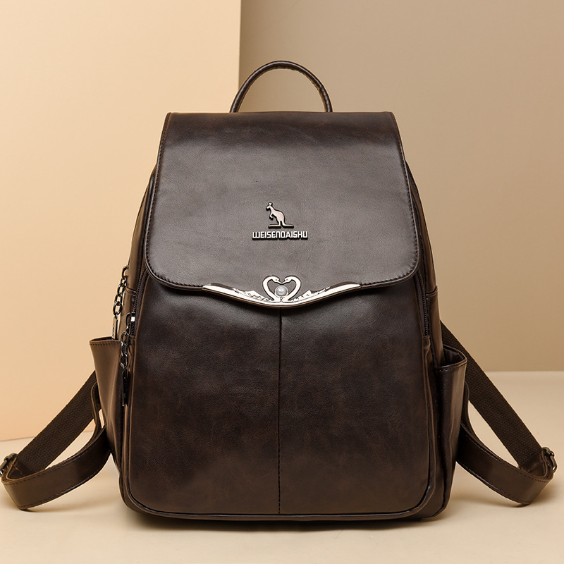 New Women's Large Capacity Soft Leather Backpack Travel Fashion Trend Middle-aged Mom Bag ddmymoon