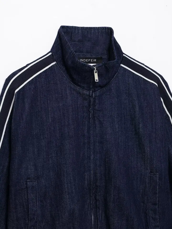 TRAFZA Women High Street Denim Set Side Stripe Stand Collar Zipper Jacket LaceUp Pant Spring Fashion Casual Female 250811