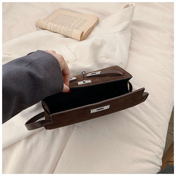 Designer Light Luxury Women Matte Suede Small Square Bag New Autumn Winter Underarm Handbag Single Shoulder Crossbody Purse Original Steel Buckle Hard