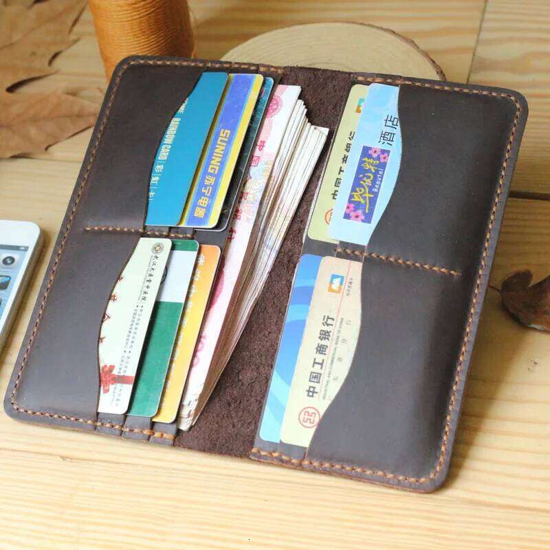 Handmade Vintage Crazy horse Genuine Wallet men Leather long wallet clutch male purse clips money bag